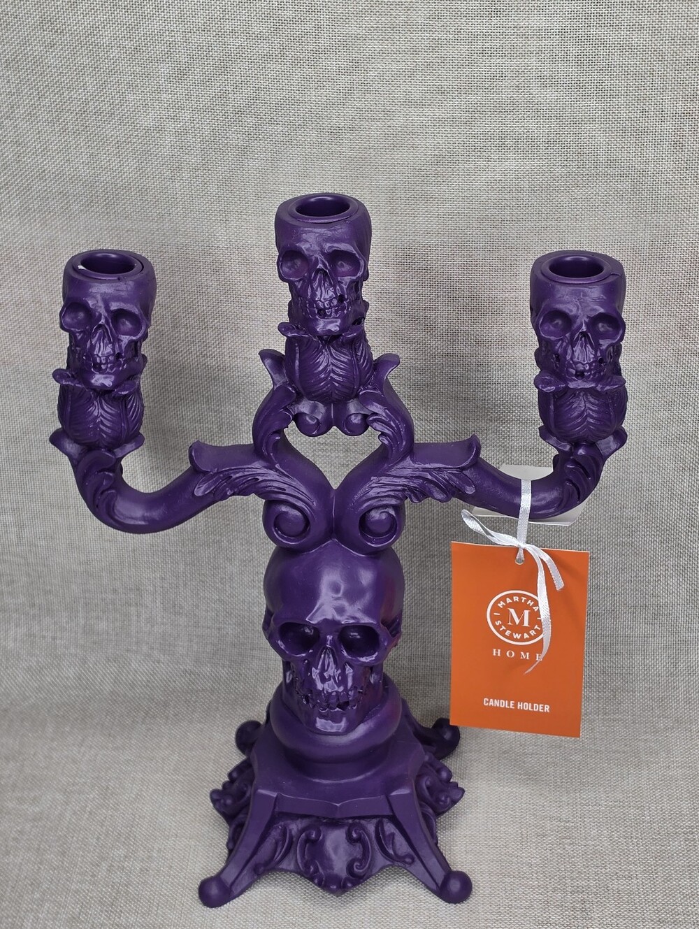 Martha Stewart Purple Skull Three-Arm Candle Holder Halloween Decor NWT